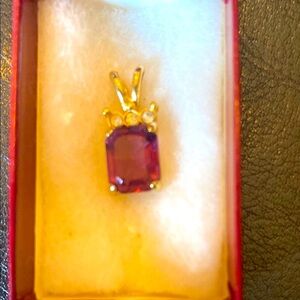 Gold and Purple Gemstone Necklace with Crown Accent